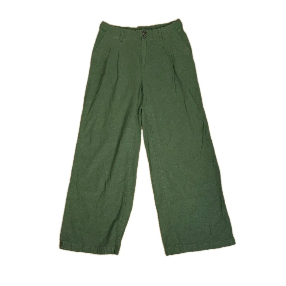 AMERICAN EAGLE stretch Women's Paper Bag Baggy Wide Leg Pants Green Sz